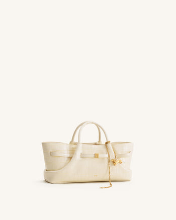 Maeve Sac cabas avec breloque teckel en métal – Effet croco ivoire