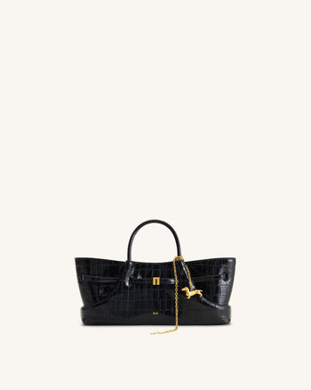 Maeve Sac cabas avec breloque teckel en métal – Effet croco noir