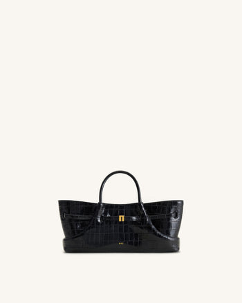 Maeve Sac cabas avec breloque teckel en métal – Effet croco noir
