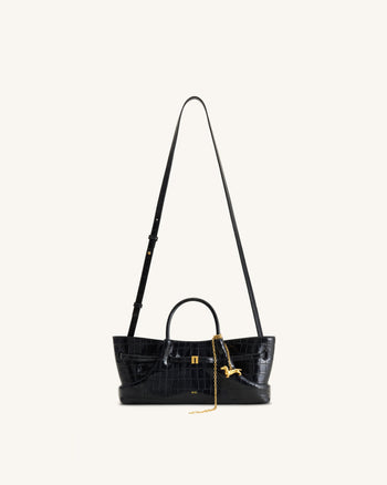 Maeve Sac cabas avec breloque teckel en métal – Effet croco noir