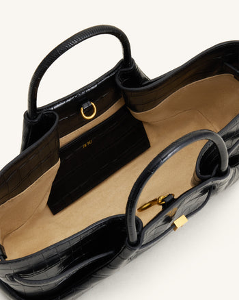 Maeve Sac cabas avec breloque teckel en métal – Effet croco noir