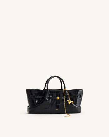 Maeve Sac cabas avec breloque teckel en métal – Effet croco noir