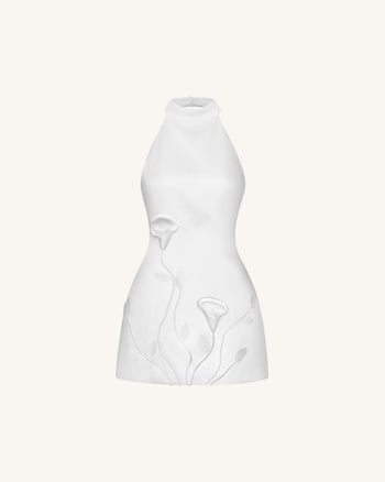Mini robe dos nu à fleurs 3D - Blanc