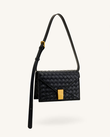 Clio Sac bandoulière enveloppe à texture tressée - Noir