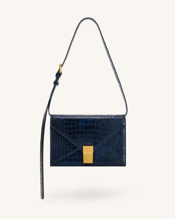 Clio Sac bandoulière enveloppe - Effet croco marine