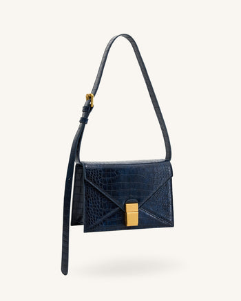 Clio Sac bandoulière enveloppe - Effet croco marine
