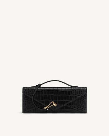 Celeste Sac à Poignée Enveloppe - Croco Noir