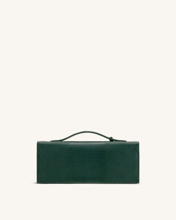 Celeste Sac à main enveloppe - Vert olive à texture lézard