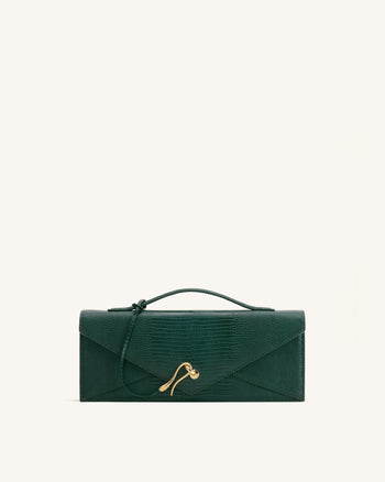 Celeste Sac à main enveloppe - Vert olive à texture lézard