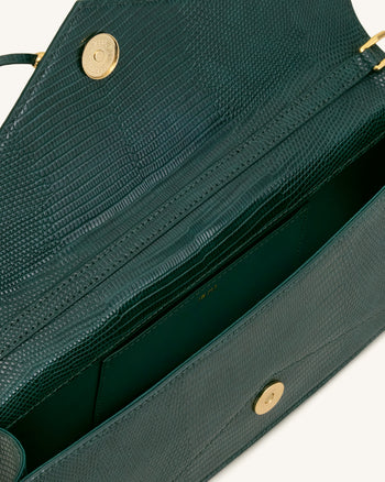 Celeste Sac à main enveloppe - Vert olive à texture lézard