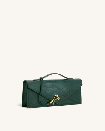 Celeste Sac à main enveloppe - Vert olive à texture lézard
