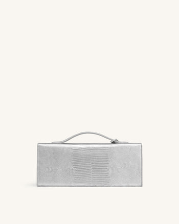 Celeste Sac à Poignée Enveloppe - Texture Lézard Argenté