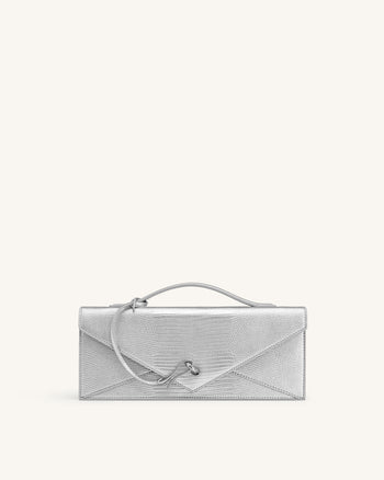 Celeste Sac à Poignée Enveloppe - Texture Lézard Argenté