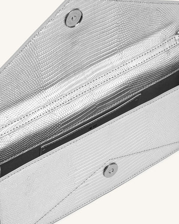 Celeste Sac à Poignée Enveloppe - Texture Lézard Argenté