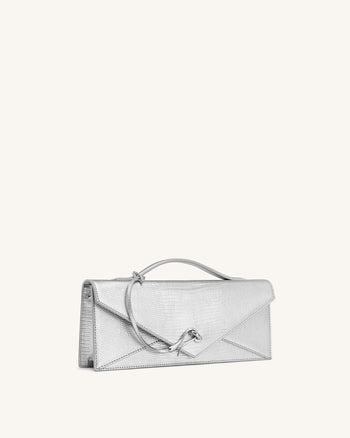 Celeste Sac à Poignée Enveloppe - Texture Lézard Argenté