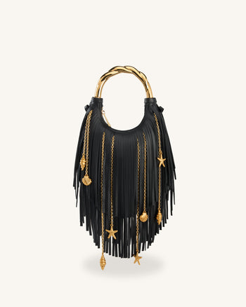 Chloe Sac à main à franges et poignée en métal - Noir