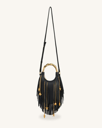 Chloe Sac à main à franges et poignée en métal - Noir