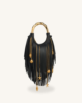 Chloe Sac à main à franges et poignée en métal - Noir
