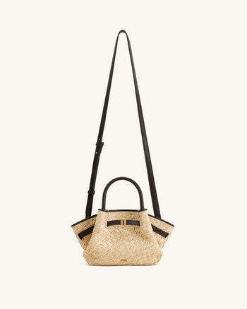 Hana Mini sac cabas en paille synthétique - Marron