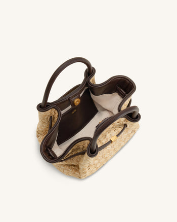 Hana Mini sac cabas en paille synthétique - Marron