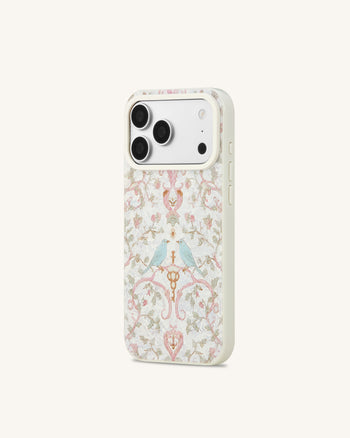 Coque de téléphone motif oiseaux, perles et coquillages style vintage - Blanc