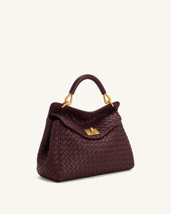 Lucia Sac à main classique tissé à poignée supérieure - Bordeaux foncé