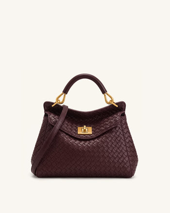 Lucia Sac à main classique tissé à poignée supérieure - Bordeaux foncé