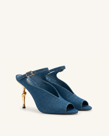 Alivia Talons peep-toe en métal doré - Bleu jean