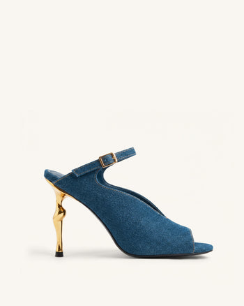 Alivia Talons peep-toe en métal doré - Bleu jean