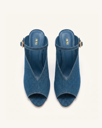 Alivia Talons peep-toe en métal doré - Bleu jean