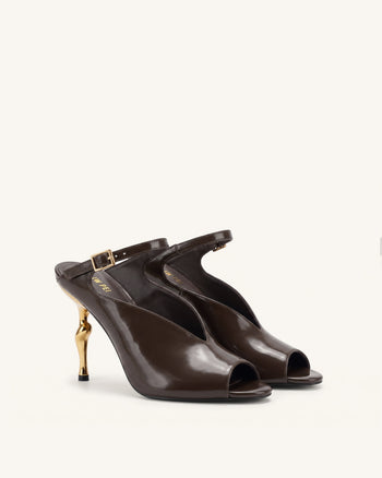 Alivia Talons peep-toe en métal doré - Marron foncé