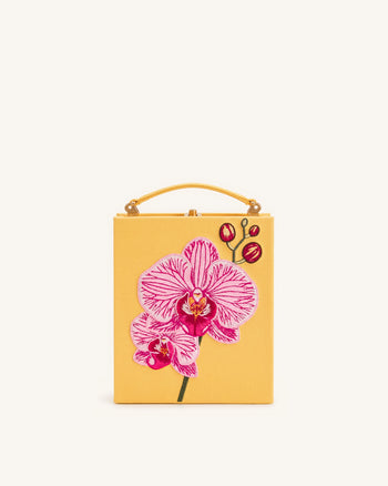 Taya Pochette en forme de livre à motif orchidée - Jaune