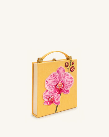 Taya Pochette en forme de livre à motif orchidée - Jaune