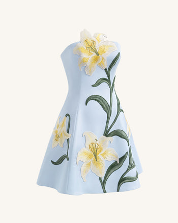 Lily Mini robe trapèze bustier à imprimé floral - Bleu clair