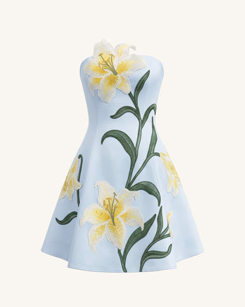 Lily Mini robe trapèze bustier à imprimé floral - Bleu clair
