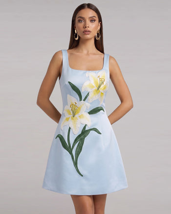 Lily Mini robe trapèze sans manches à imprimé floral - Bleu clair