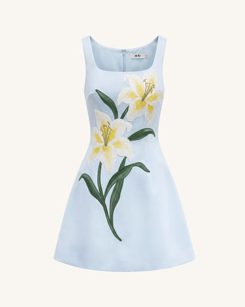 Lily Mini robe trapèze sans manches à imprimé floral - Bleu clair