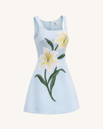 Lily Mini robe trapèze sans manches à imprimé floral - Bleu clair