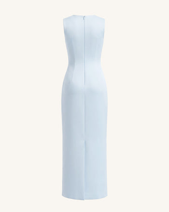 Lily Robe longue colonne sans manches à imprimé floral - Bleu clair