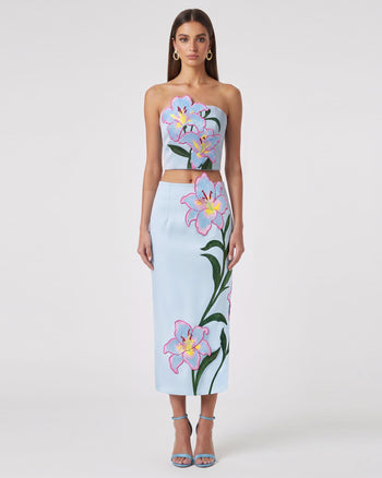 Lily Top corset bustier brodé de fleurs - Bleu clair