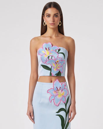 Lily Top corset bustier brodé de fleurs - Bleu clair