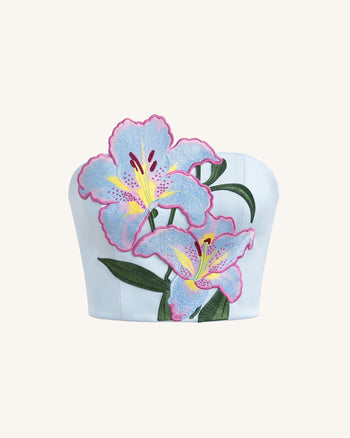 Lily Top corset bustier brodé de fleurs - Bleu clair