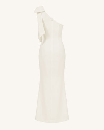 Robe longue asymétrique à fleurs brodées - Ivoire