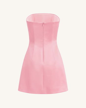 Robe courte bandeau brodée d'hibiscus - Rose
