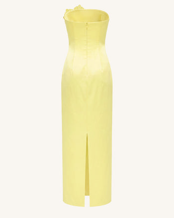 Robe longue bustier ornée d'orchidées - Jaune