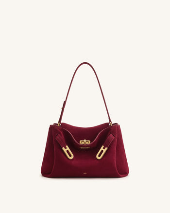Rhea Sac à bandoulière à double boucle en suédine - Rouge cinabre