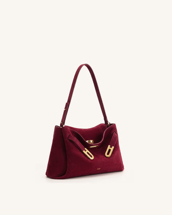 Rhea Sac à bandoulière à double boucle en suédine - Rouge cinabre