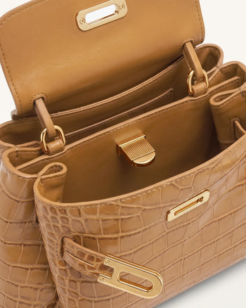 Rhea Petit sac d'épaule à double boucle - Crocodile marron clair