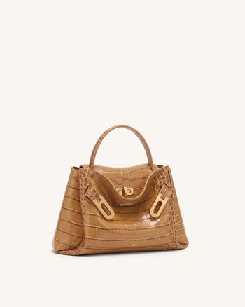 Rhea Petit sac d'épaule à double boucle - Crocodile marron clair
