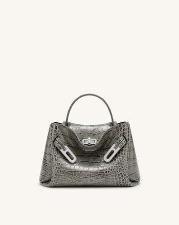 Rhea Petit sac d'épaule à double boucle - Crocodile gris